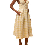 Rosie Assoulin Bow Shoulder Dress in Watercolor Gingham - Vermillion