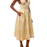 Rosie Assoulin Bow Shoulder Dress in Watercolor Gingham - Vermillion