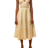 Rosie Assoulin Bow Shoulder Dress in Watercolor Gingham - Vermillion