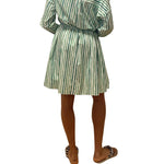 Rosie Assoulin Falling Off the Shoulder Mini Dress in Watercolor Stripe Poplin - Vermillion