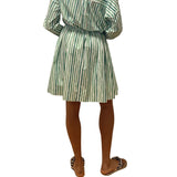 Rosie Assoulin Falling Off the Shoulder Mini Dress in Watercolor Stripe Poplin - Vermillion