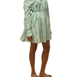 Rosie Assoulin Falling Off the Shoulder Mini Dress in Watercolor Stripe Poplin - Vermillion