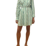 Rosie Assoulin Falling Off the Shoulder Mini Dress in Watercolor Stripe Poplin - Vermillion