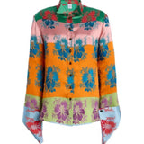 Rosie Assoulin French Cuff Button Up in Hibiscus Jacquard Silk Stripe - Vermillion