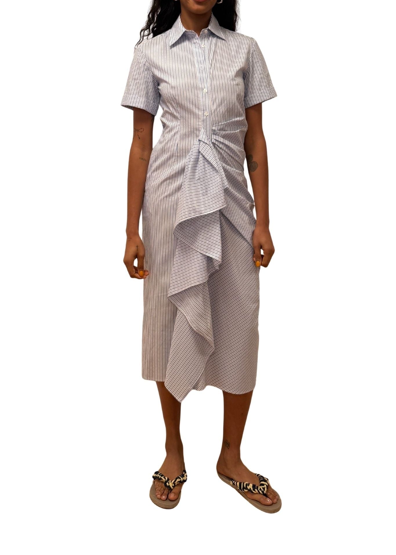 Rosie Assoulin Gathered Ruffle Shirt Dress - Vermillion