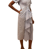 Rosie Assoulin Gathered Ruffle Shirt Dress - Vermillion