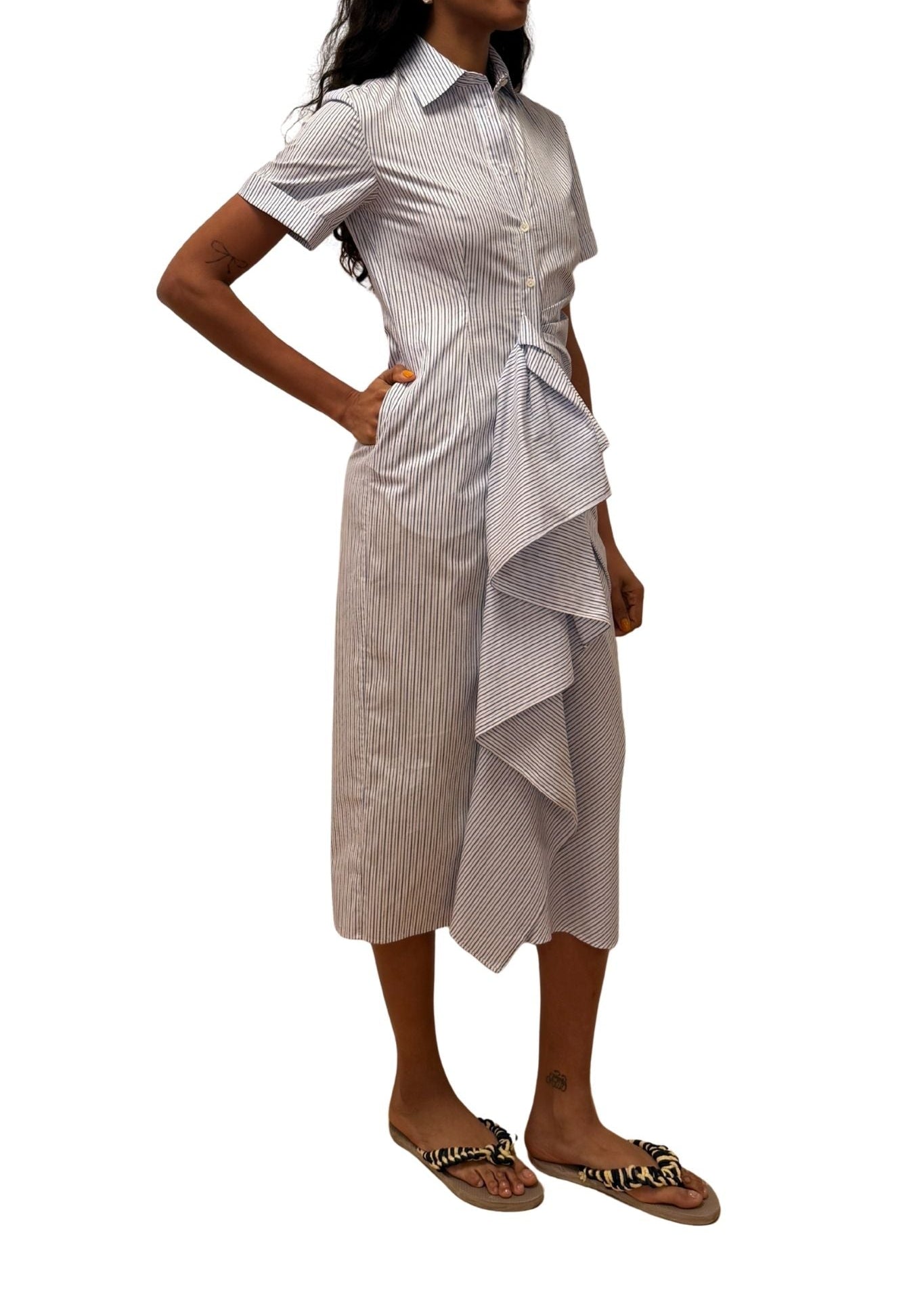 Rosie Assoulin Gathered Ruffle Shirt Dress - Vermillion