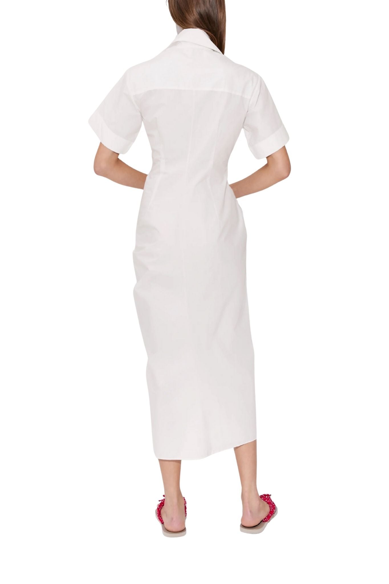 Rosie Assoulin Gathered Ruffle Shirt Dress - Vermillion