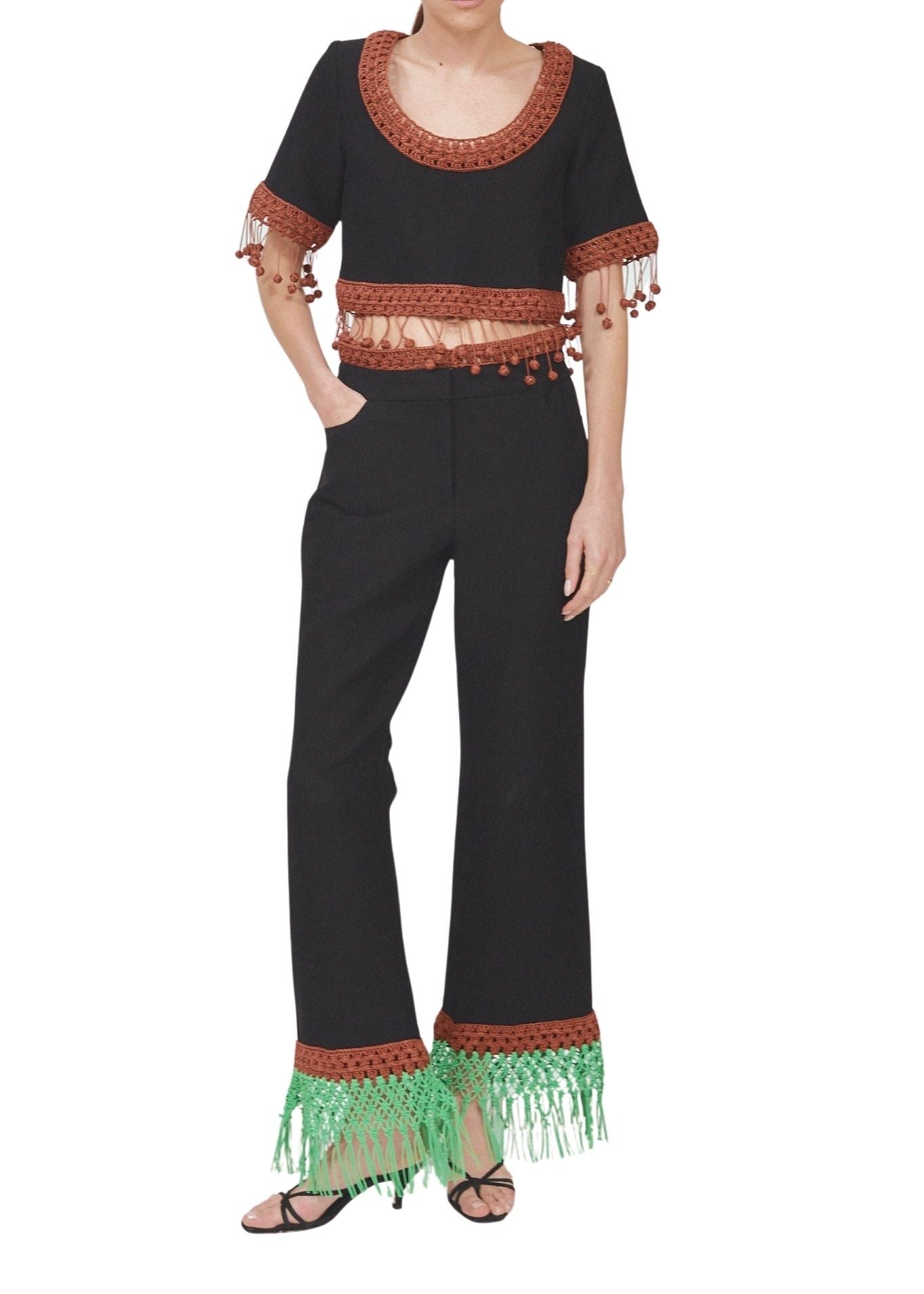 Rosie Assoulin Return of the Mac(rame) Crop Top in Ridged Linen - Vermillion
