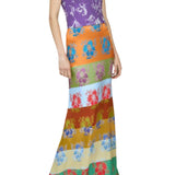 Rosie Assoulin Slippery When Wet Skirt in Hibiscus Jacquard Silk Stripe - Vermillion