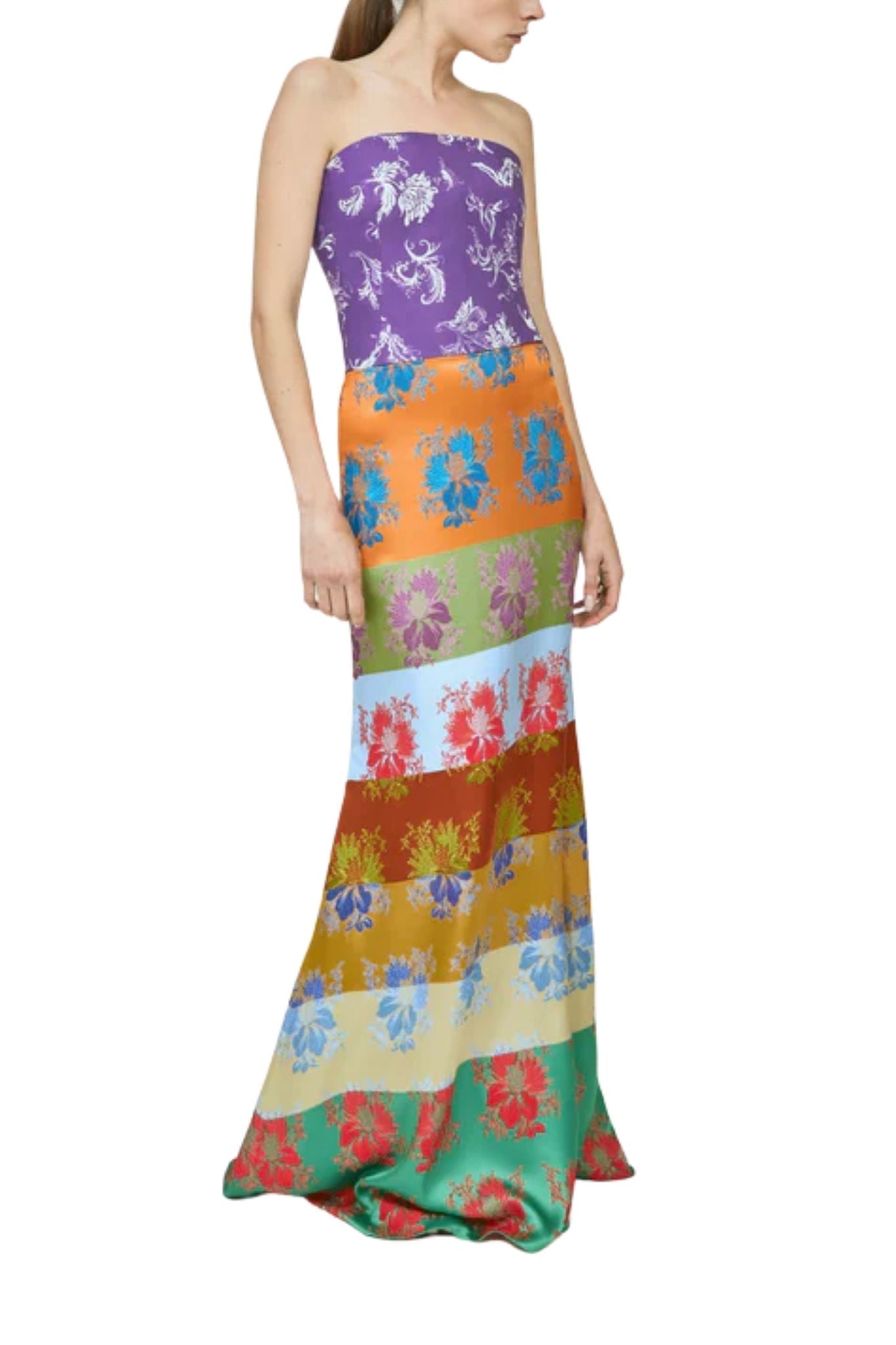 Rosie Assoulin Slippery When Wet Skirt in Hibiscus Jacquard Silk Stripe - Vermillion