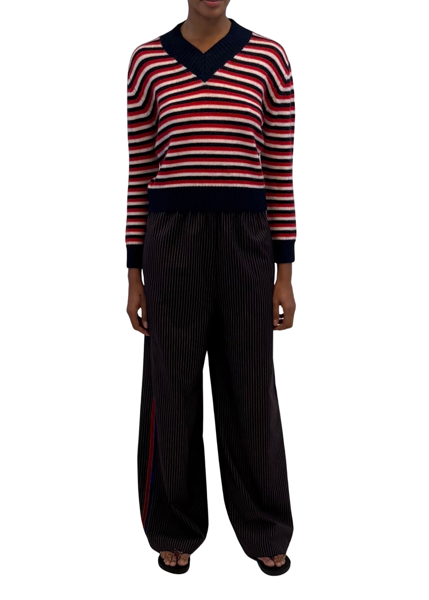 Rosie Assoulin Striped V-Neck Sweater - Vermillion