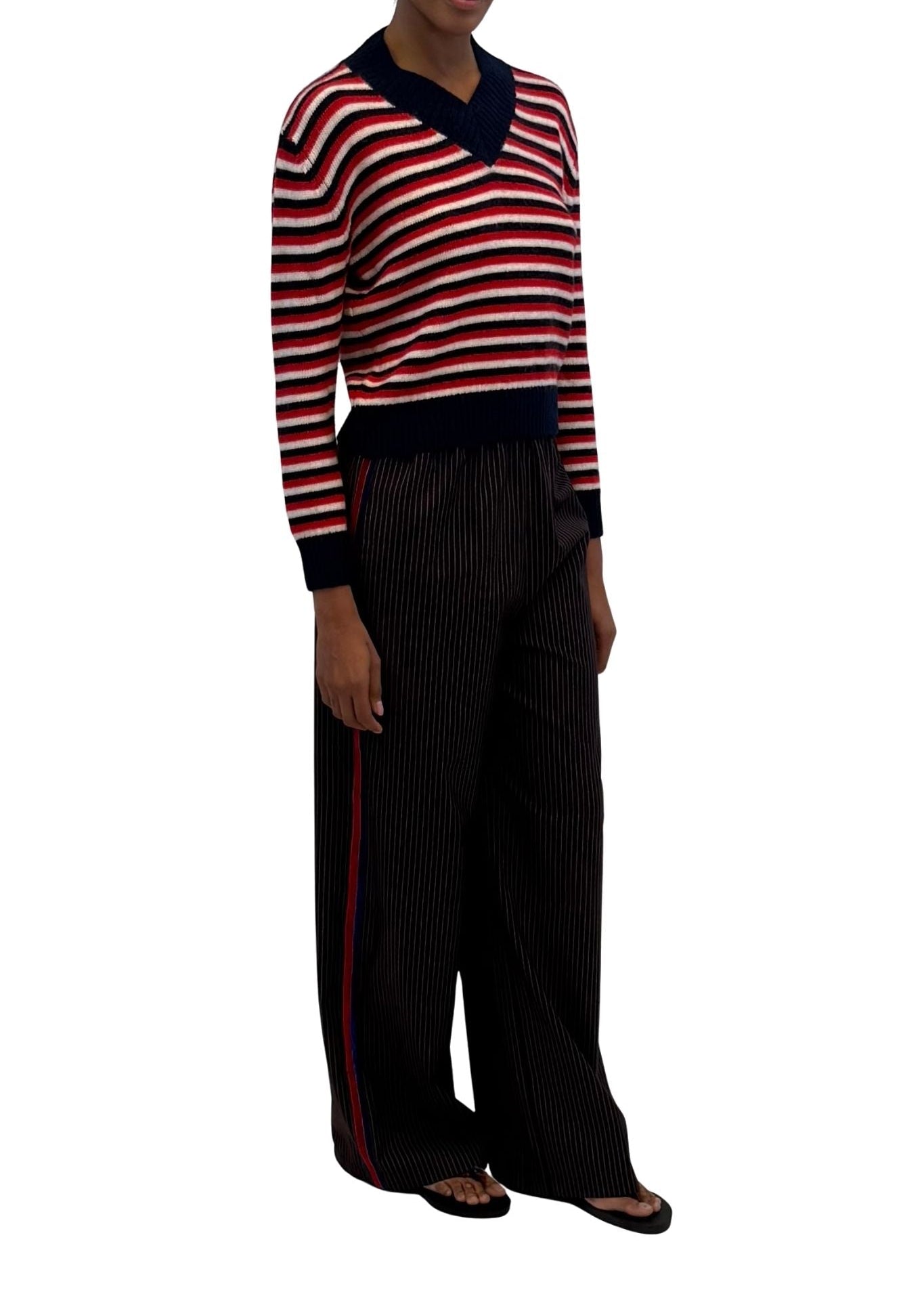 Rosie Assoulin Striped V-Neck Sweater - Vermillion
