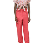 Rosie Assoulin Tailored Tie Me Up, Tie Me Button Down in Ombre Plaid Silk Taffeta - Vermillion