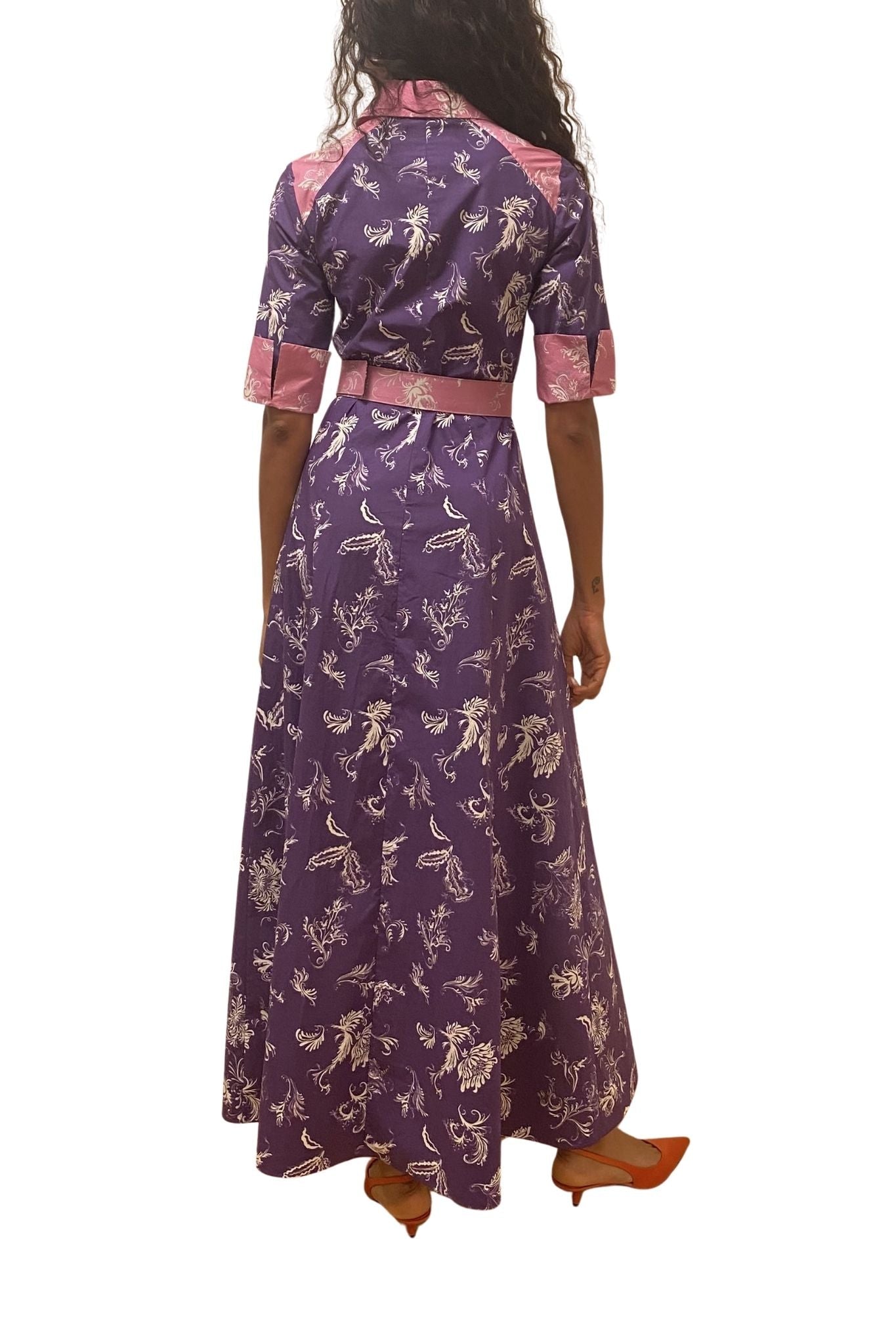 Rosie Assoulin Whoa, Whoa, Whoa She's a Lady Dress in Tossed Floral Cotton Poplin - Vermillion
