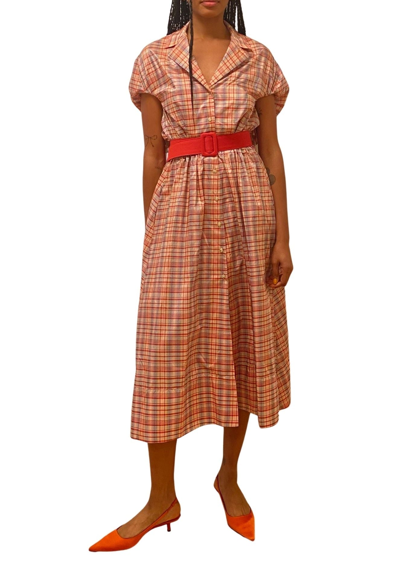 oi rosie dress Rosie Assoulin Wind at Your Back Dress in Ombre Plaid Silk Taffeta – Vermillion