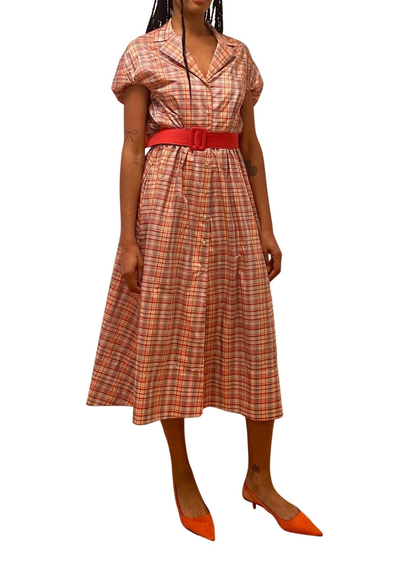 Rosie Assoulin Wind at Your Back Dress in Ombre Plaid Silk Taffeta - Vermillion