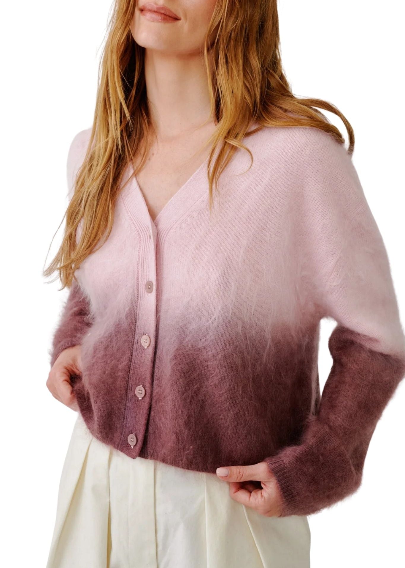 Sablyn Jolie F V-Neck Cropped Ombre Crewneck - Vermillion