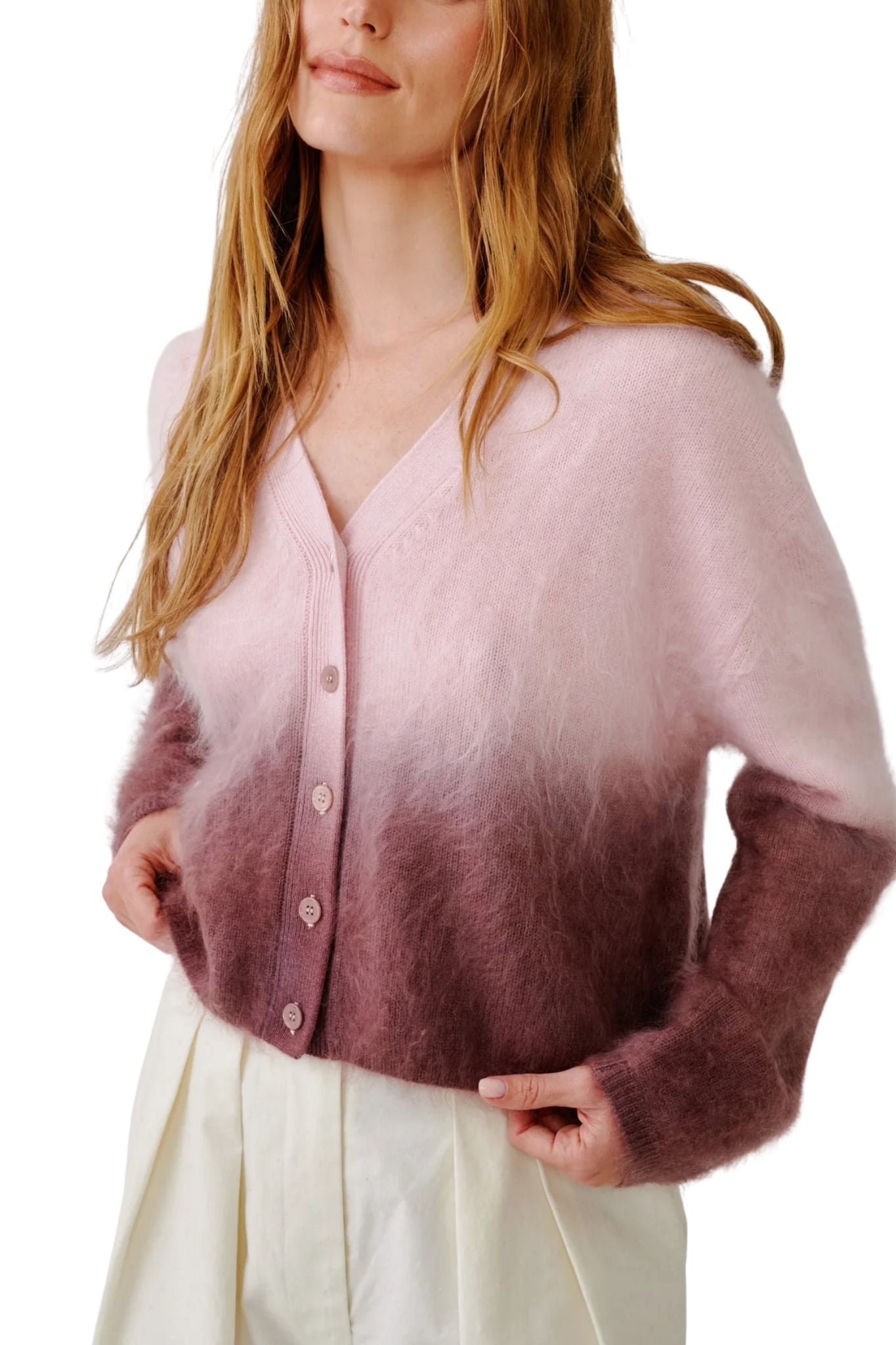Sablyn Jolie F V-Neck Cropped Ombre Crewneck - Vermillion