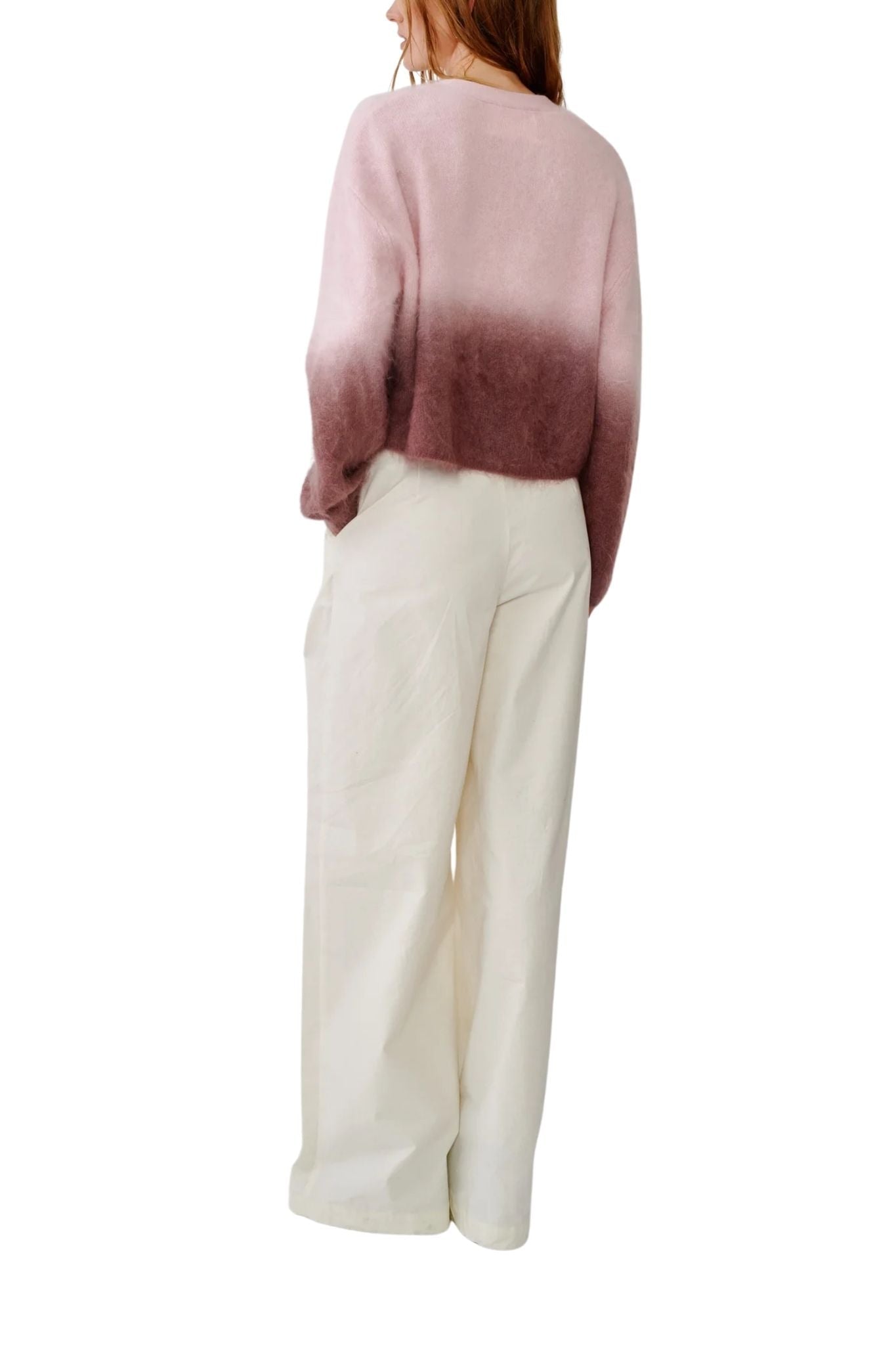 Sablyn Jolie F V-Neck Cropped Ombre Crewneck - Vermillion