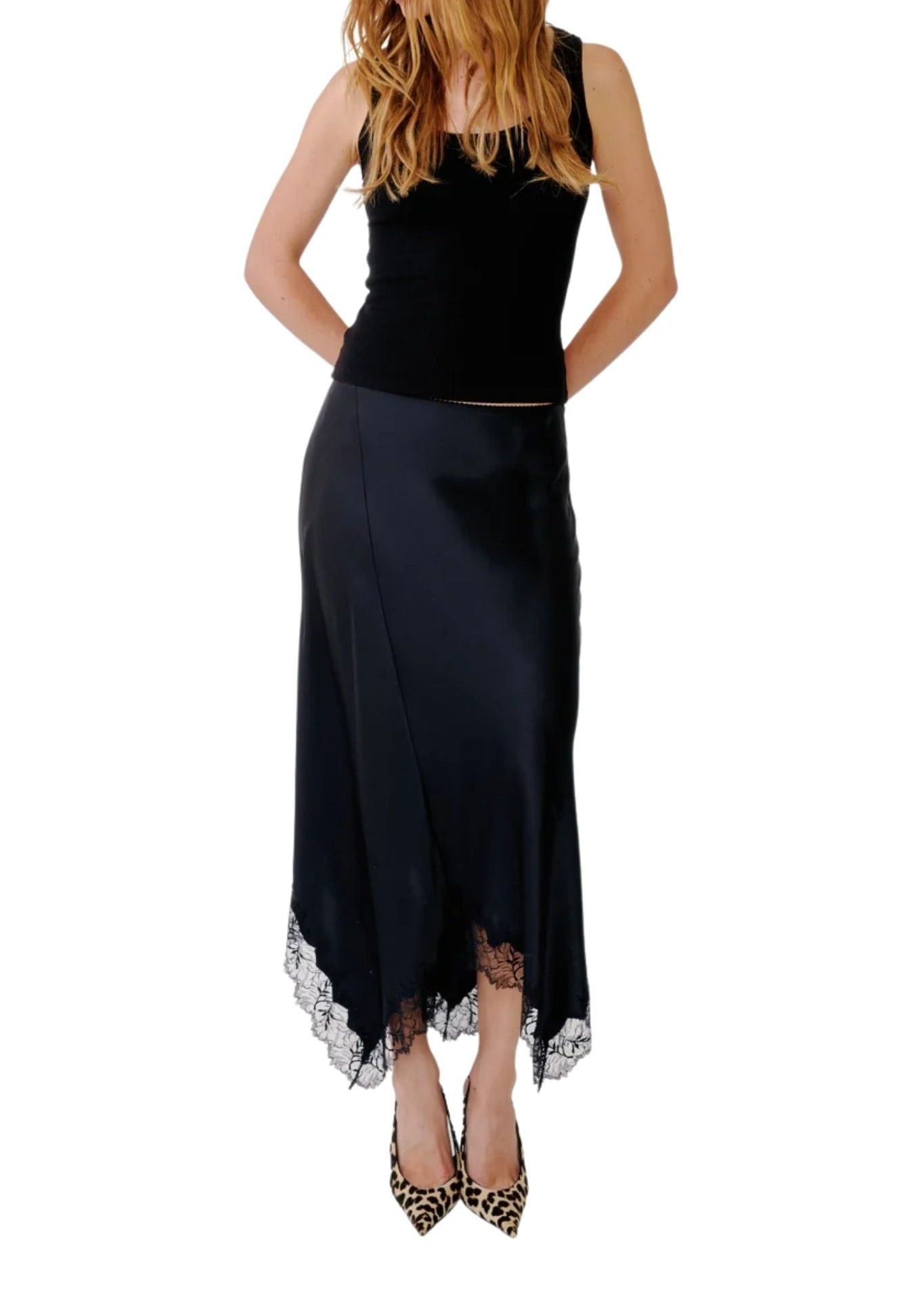Sablyn Keri B Paneled Bias Skirt W/ Lace - Vermillion