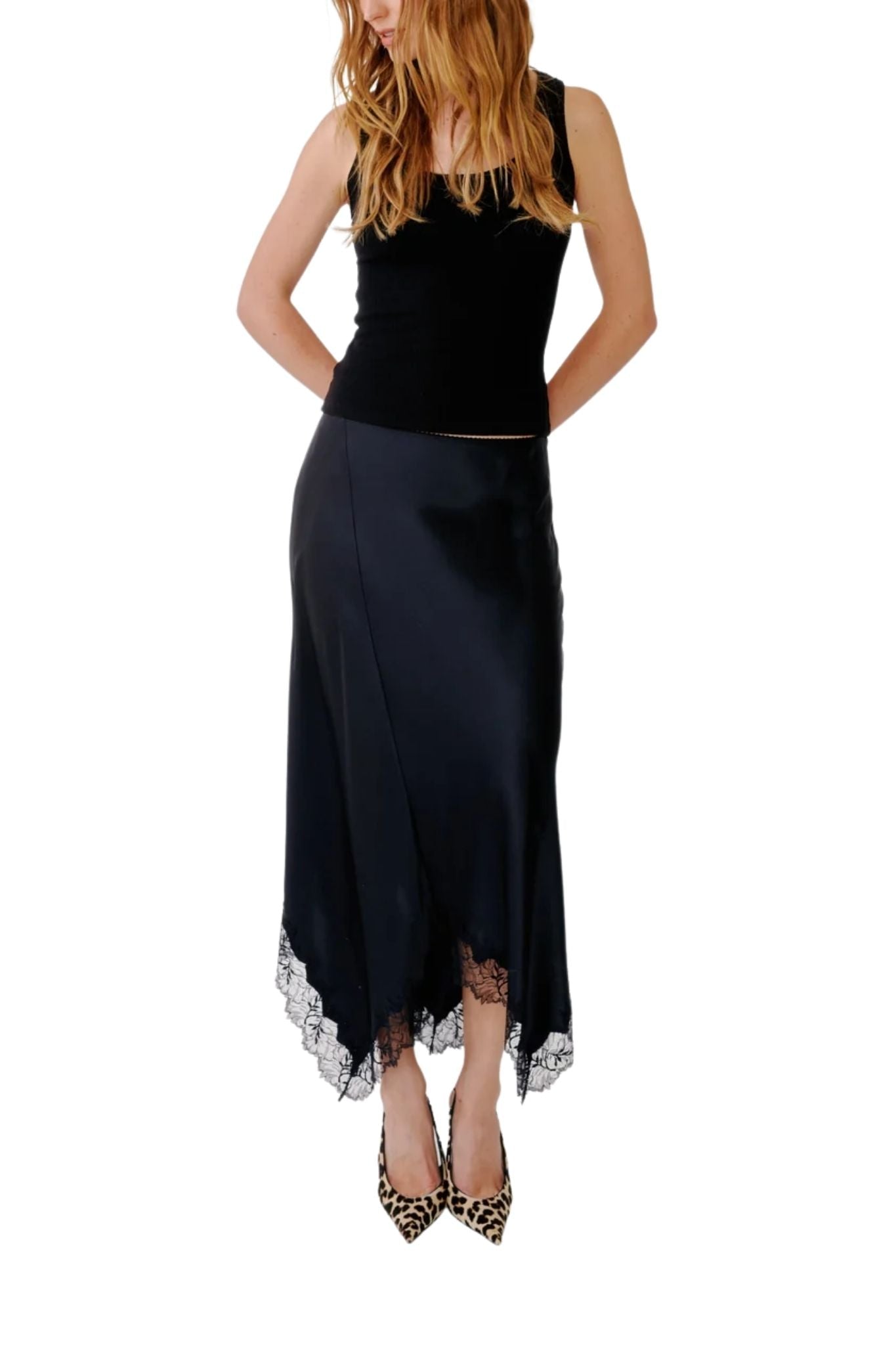 Sablyn Keri B Paneled Bias Skirt W/ Lace - Vermillion
