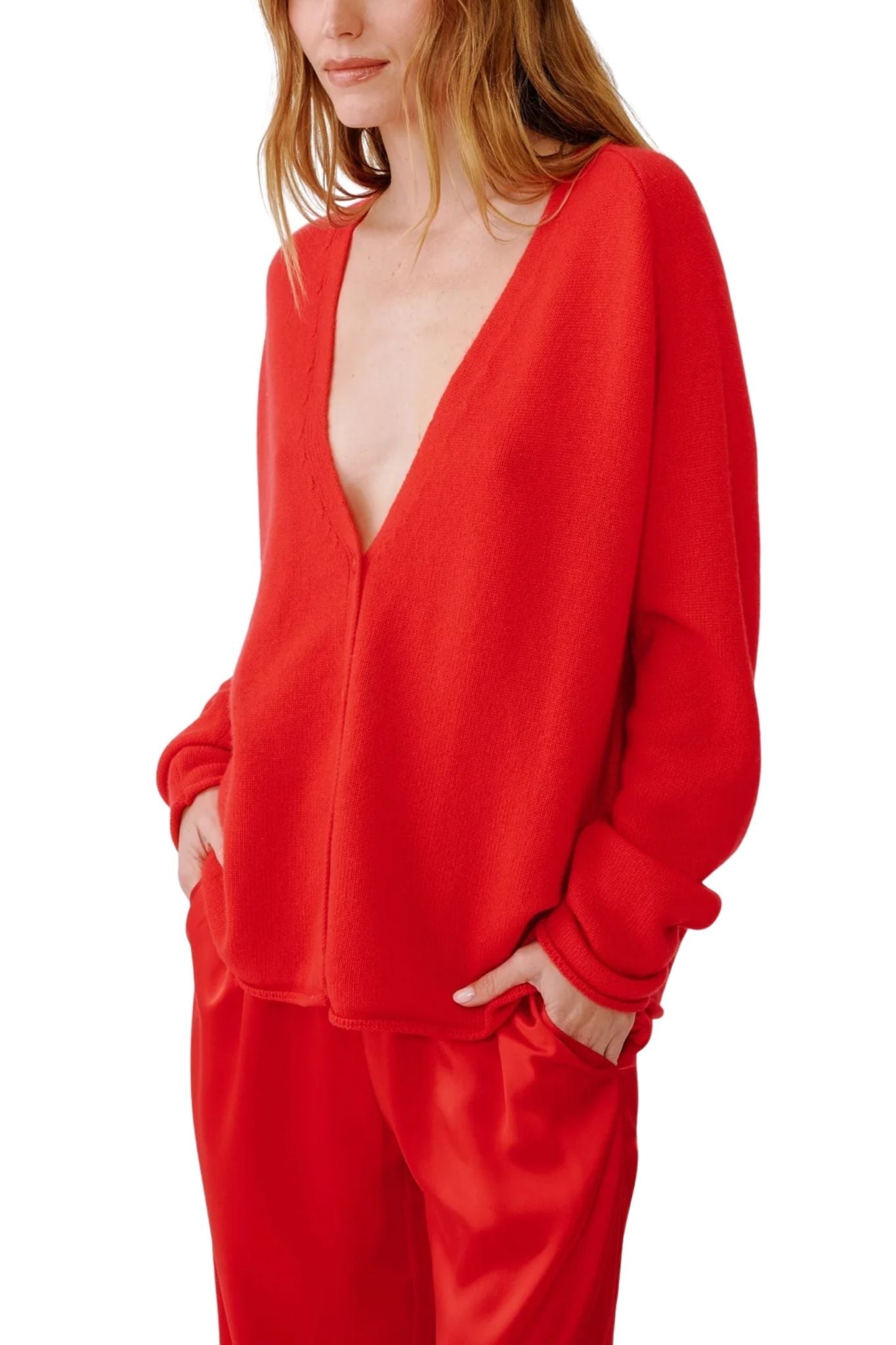 Sablyn Samson Relaxed Saddle Raglan Cardigan - Vermillion