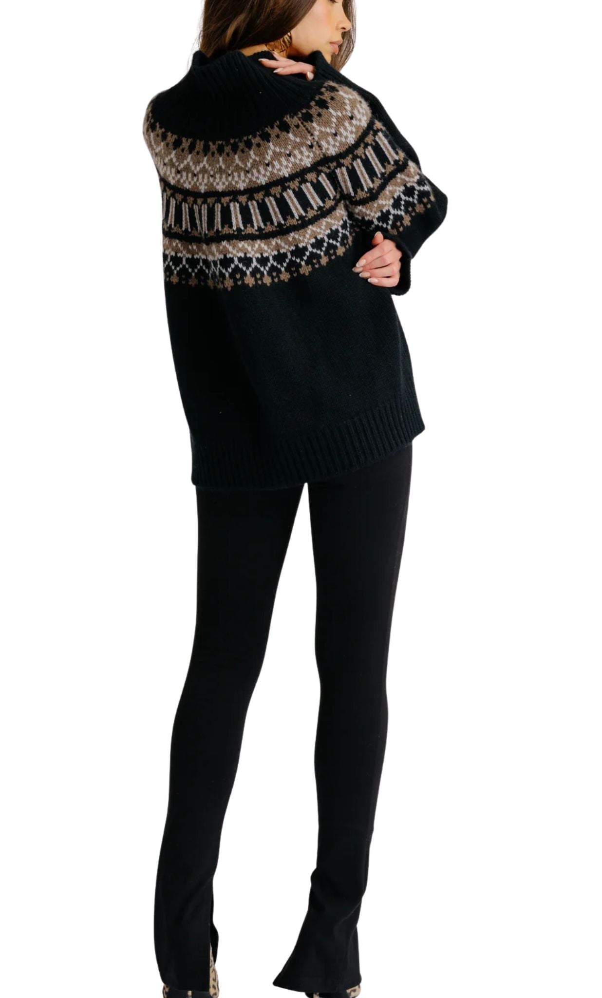 Sablyn Scottie Slouchy Fairisle Mock Neck - Vermillion