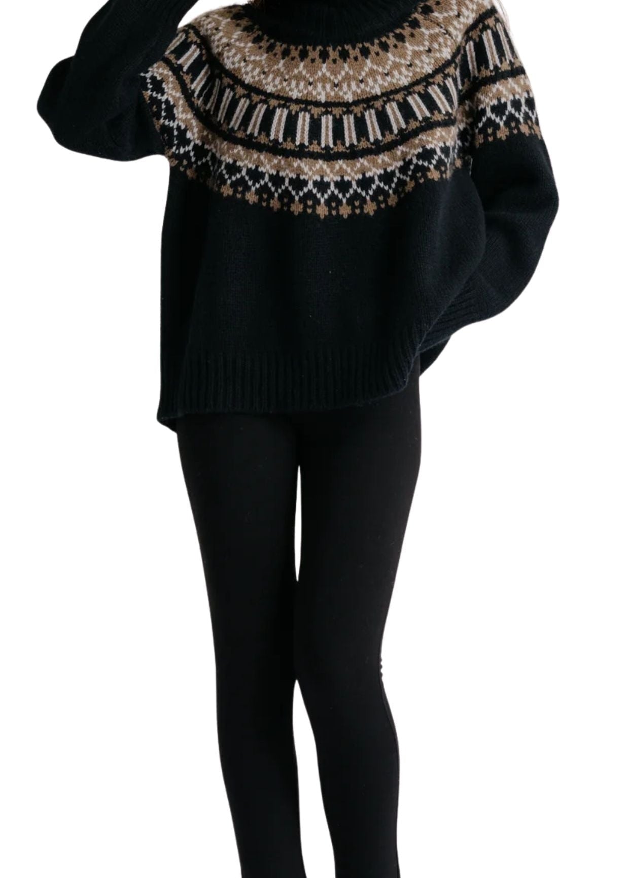 Sablyn Scottie Slouchy Fairisle Mock Neck - Vermillion