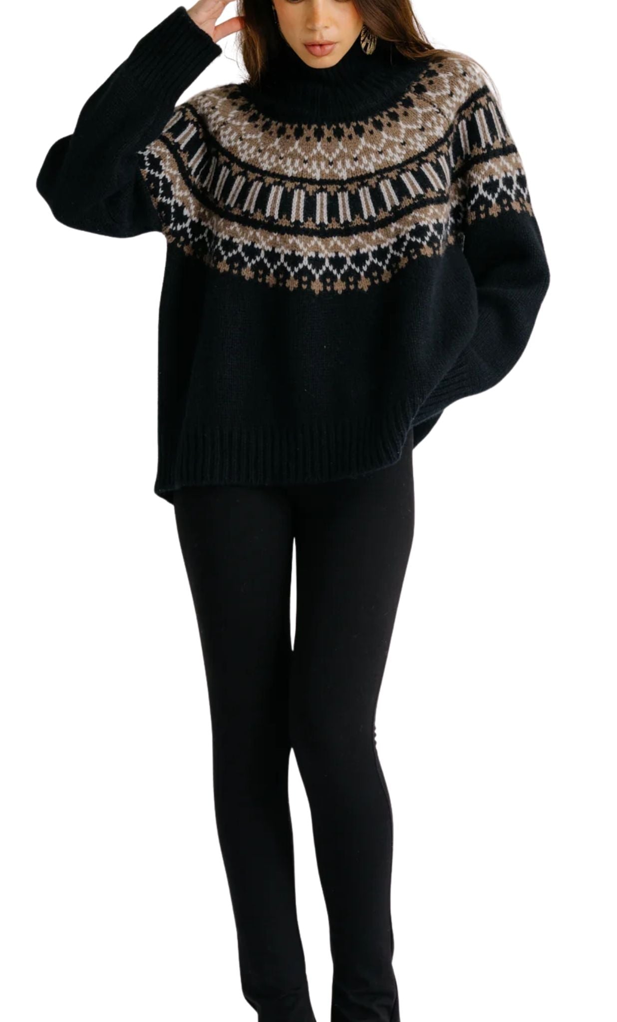 Sablyn Scottie Slouchy Fairisle Mock Neck - Vermillion