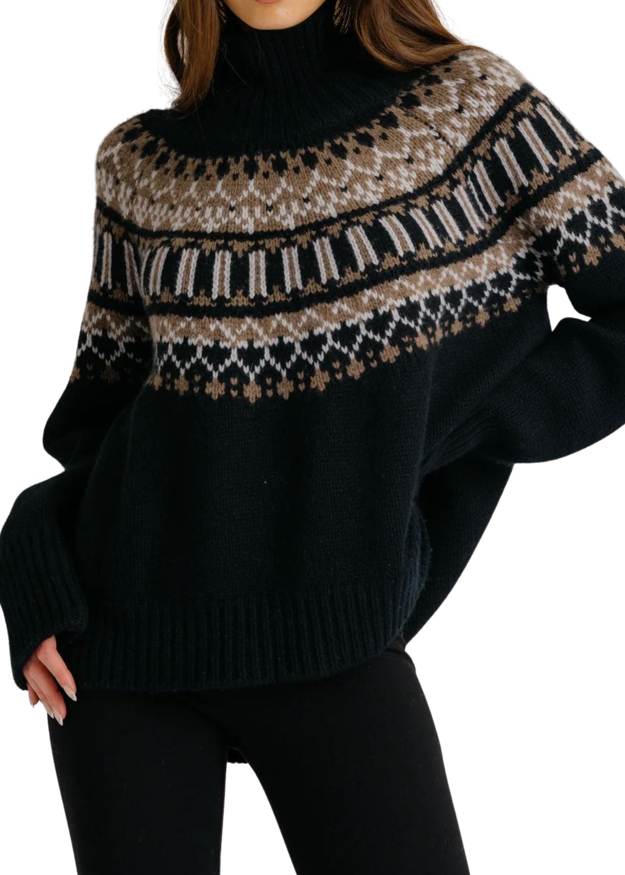 Sablyn Scottie Slouchy Fairisle Mock Neck - Vermillion