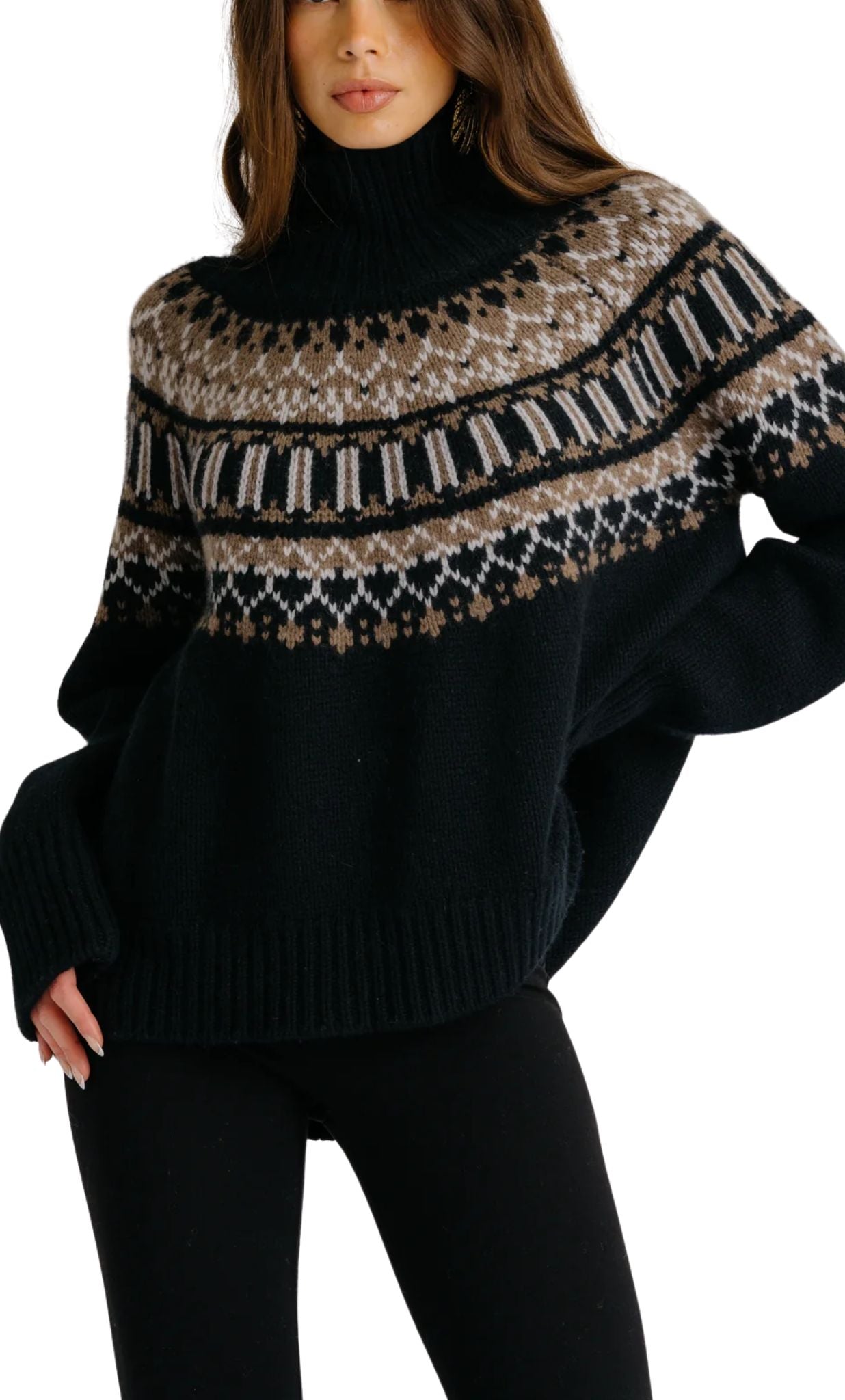 Sablyn Scottie Slouchy Fairisle Mock Neck - Vermillion