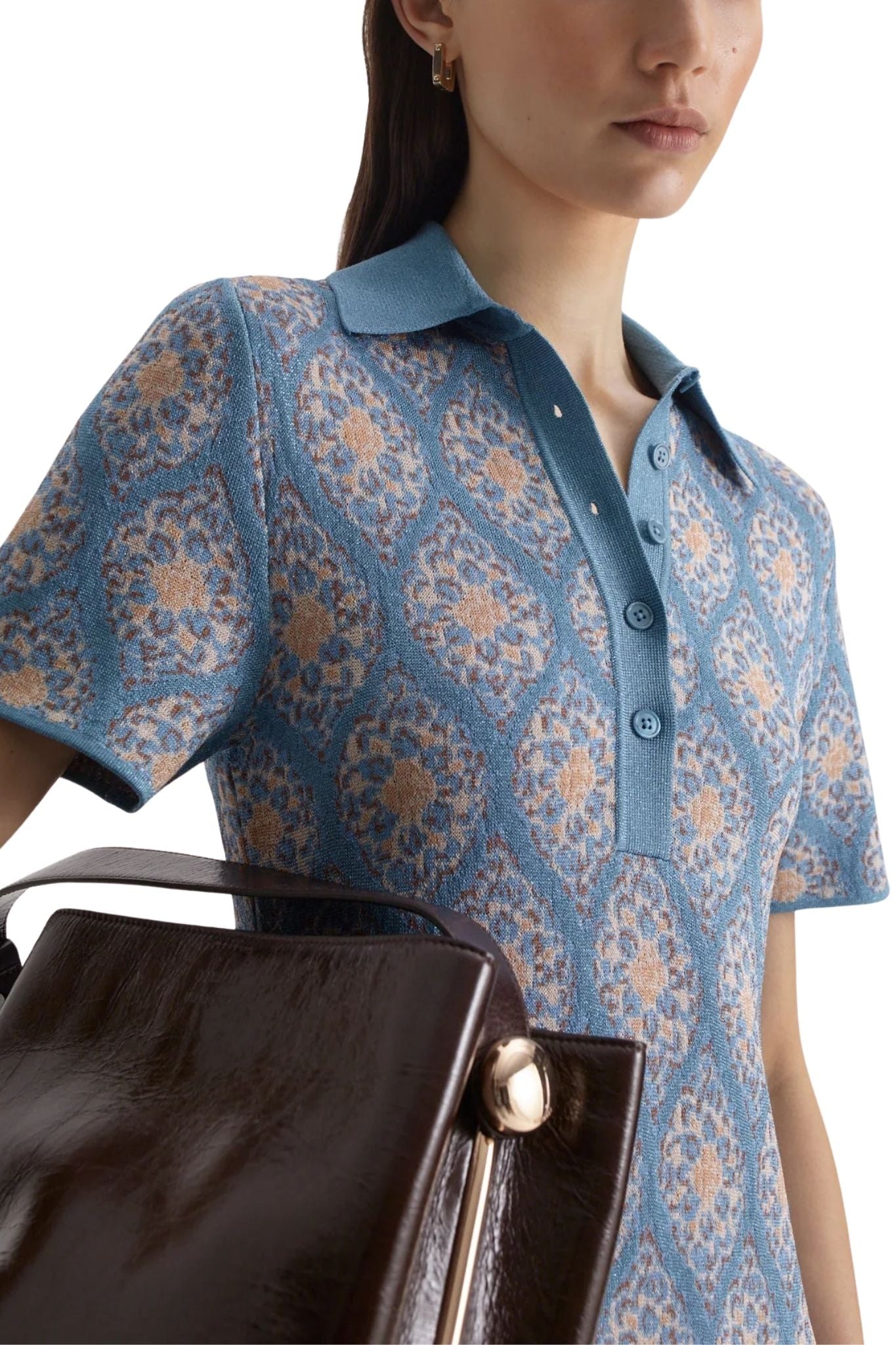 Scanlan Theodore Knit Brocade Shirt Dress - Vermillion