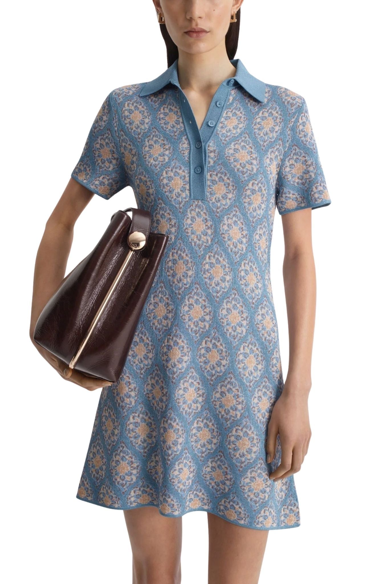 Scanlan Theodore Knit Brocade Shirt Dress - Vermillion