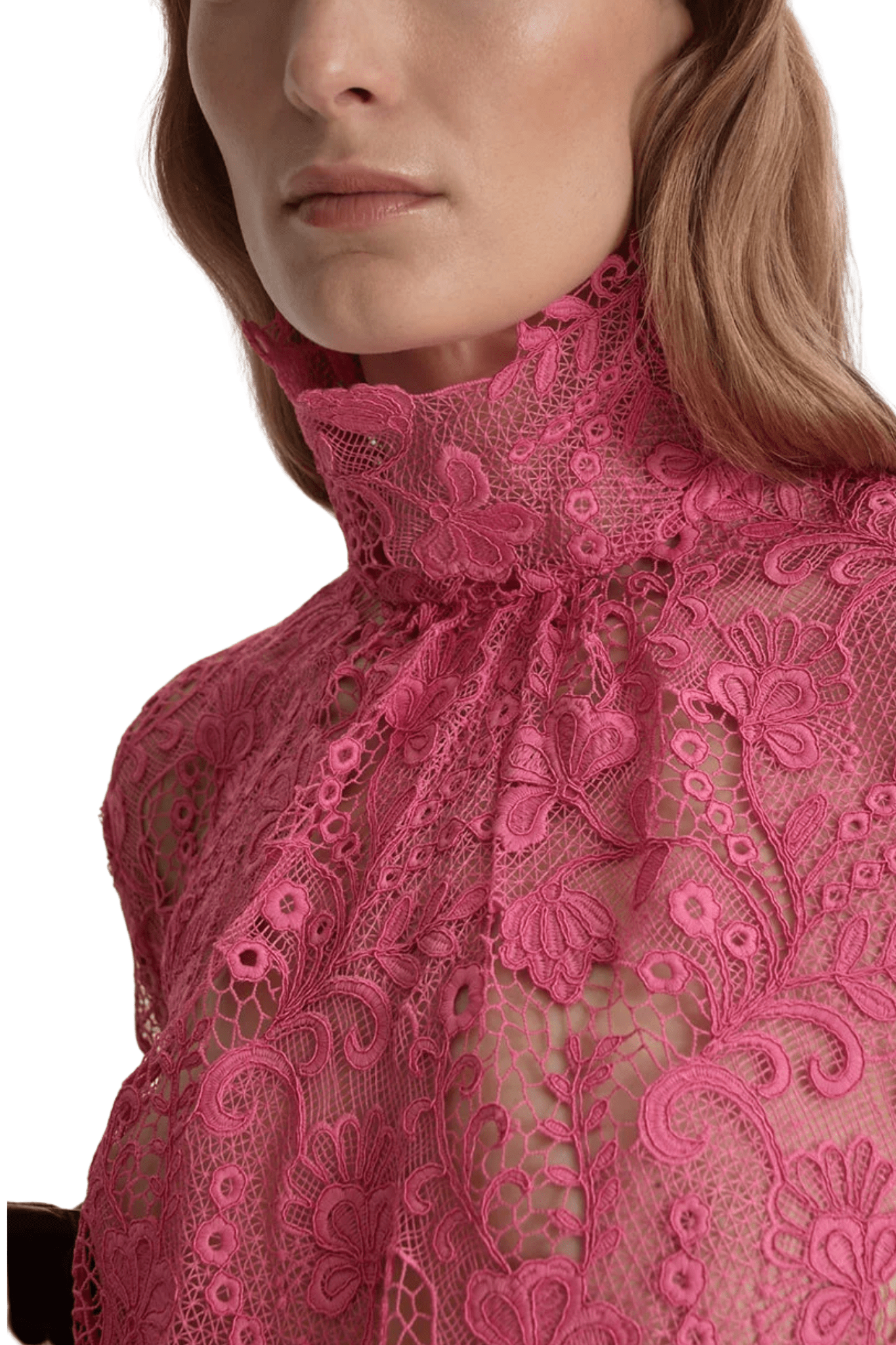 Scanlan Theodore Lace Funnel Neck Blouse - Vermillion
