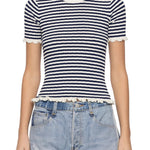 Sea Addy Striped Knit Short Sleeve Tee - Vermillion