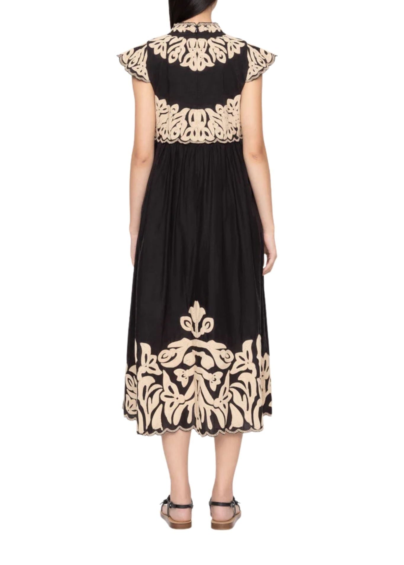 Sea Alexandra Embroidery Cap Slv Midi Dress - Vermillion