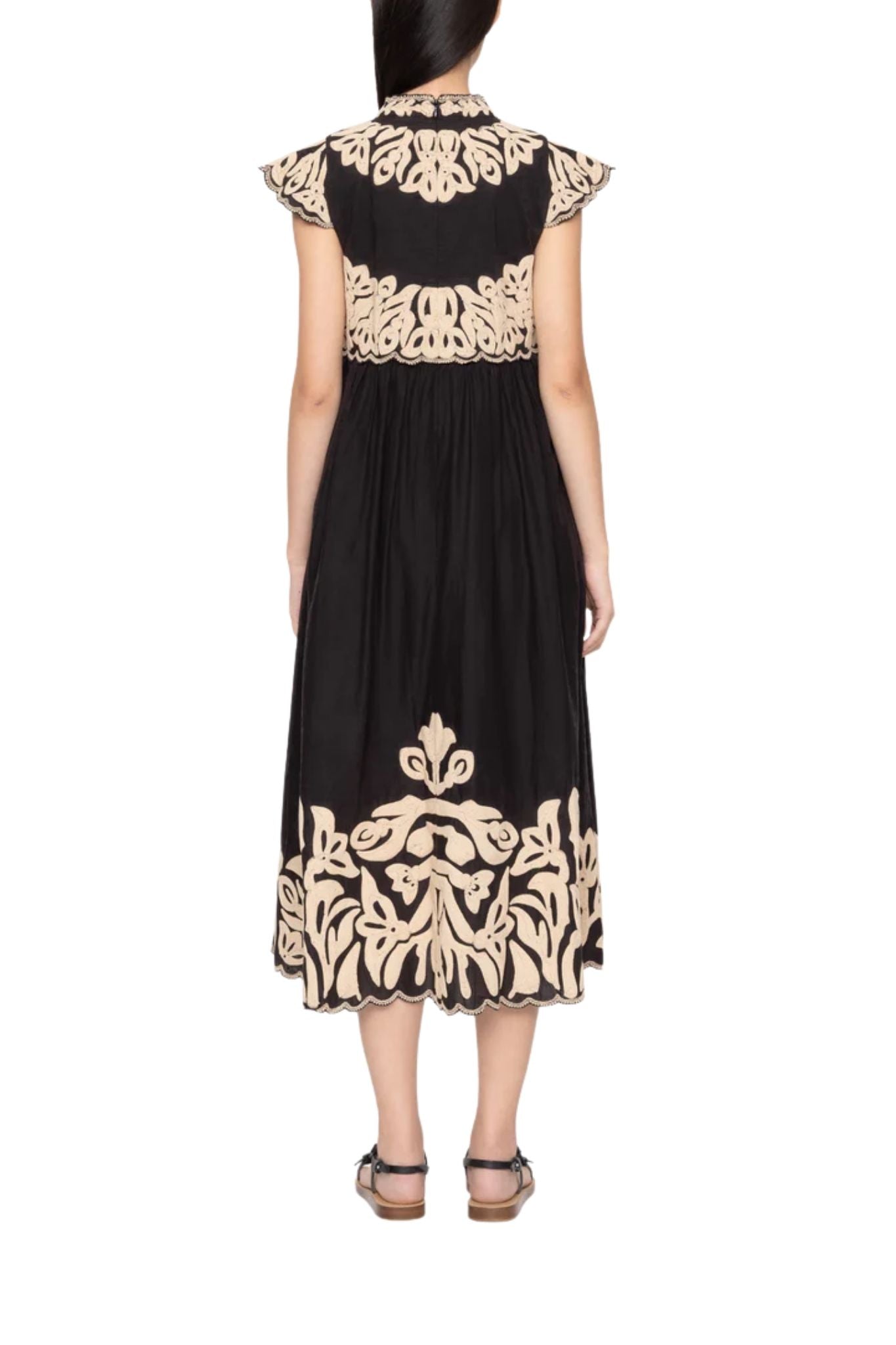 Sea Alexandra Embroidery Cap Slv Midi Dress - Vermillion