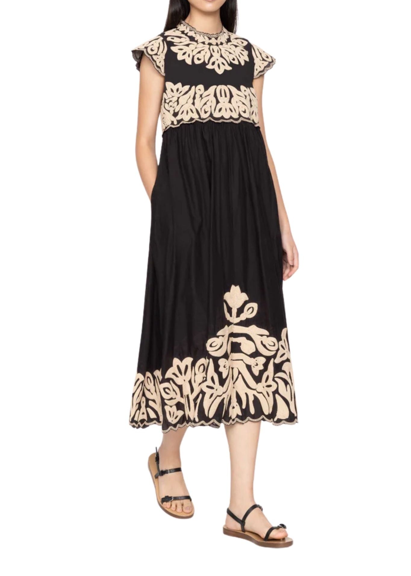 Sea Alexandra Embroidery Cap Slv Midi Dress - Vermillion