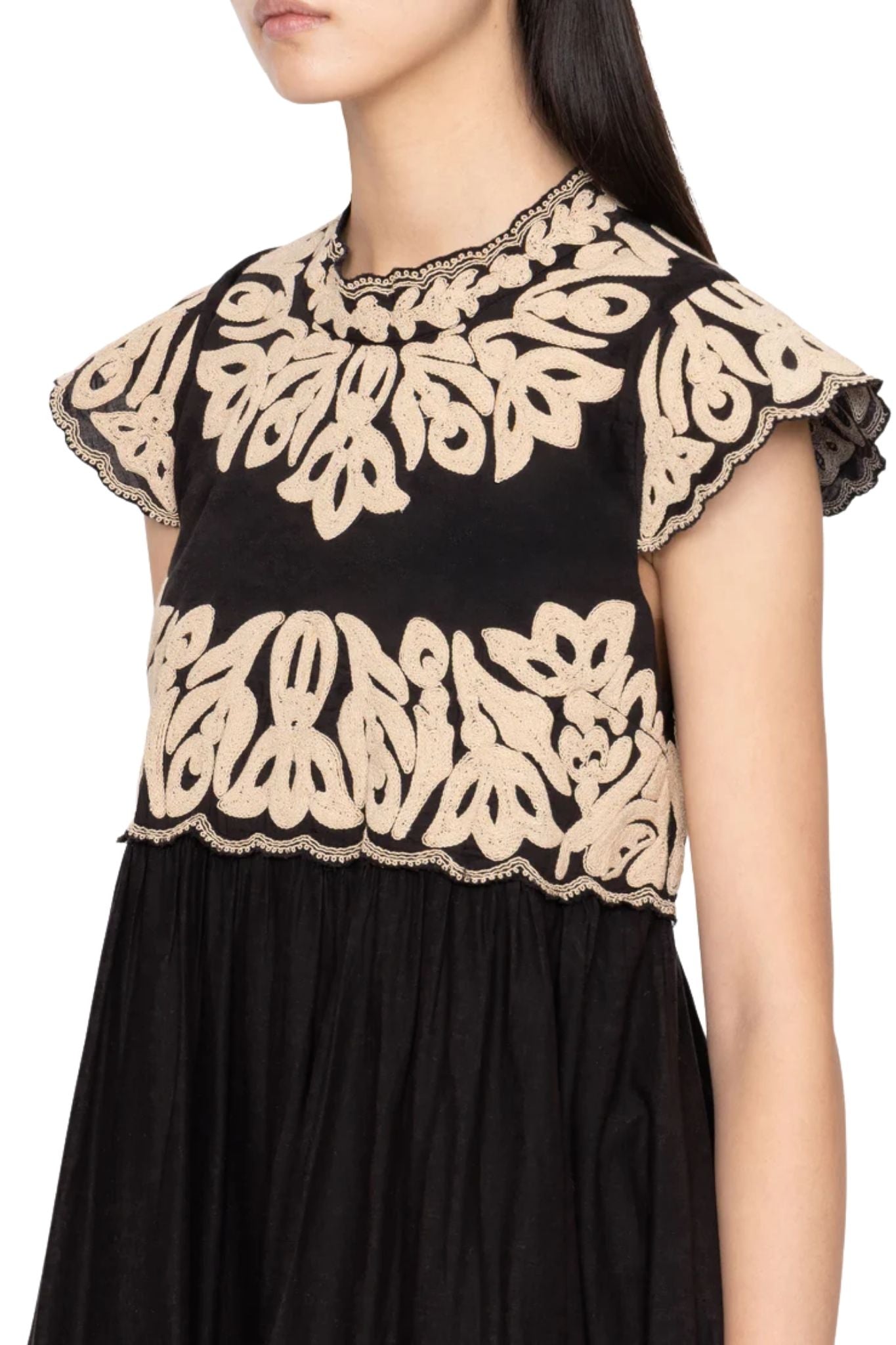 Sea Alexandra Embroidery Cap Slv Midi Dress - Vermillion