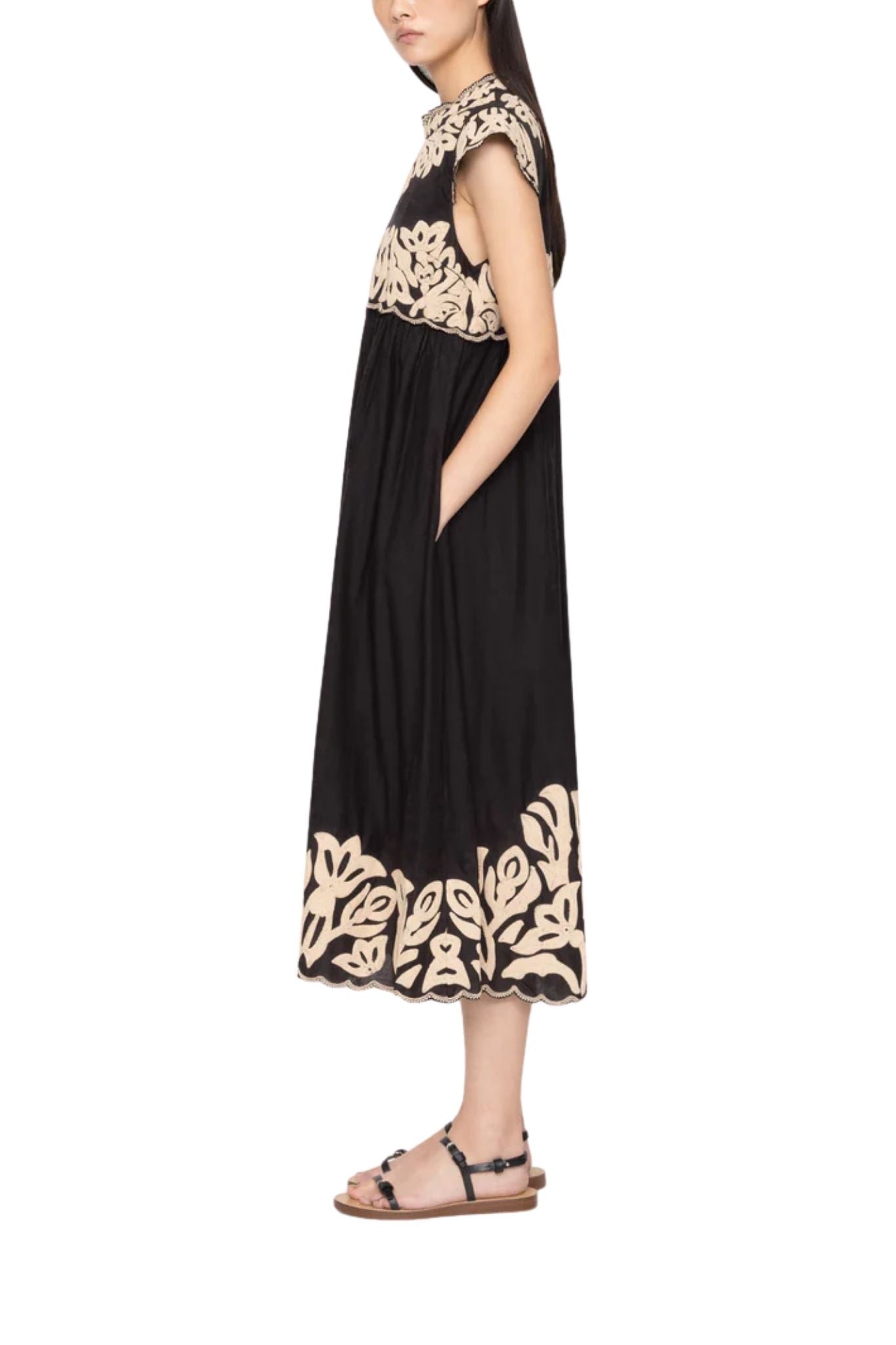 Sea Alexandra Embroidery Cap Slv Midi Dress - Vermillion