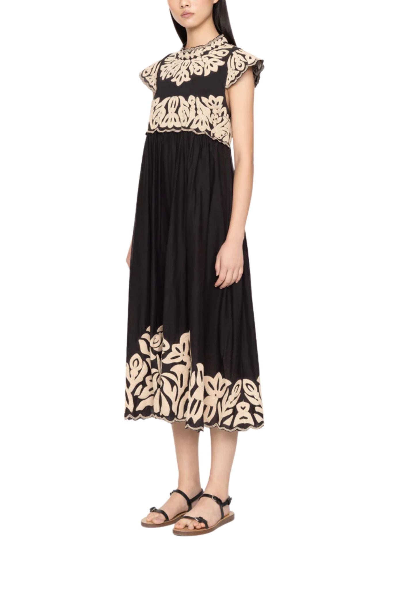 Sea Alexandra Embroidery Cap Slv Midi Dress - Vermillion