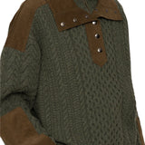 Sea Allen Cable Half Zip Double Layer Sweater - Vermillion