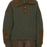 Sea Allen Cable Half Zip Double Layer Sweater - Vermillion