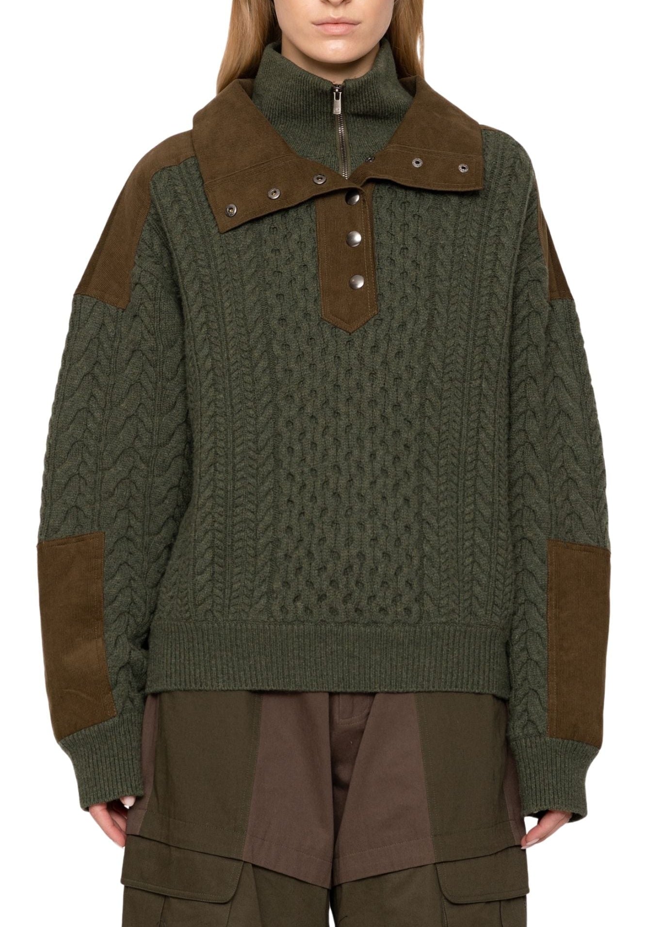 Sea Allen Cable Half Zip Double Layer Sweater - Vermillion