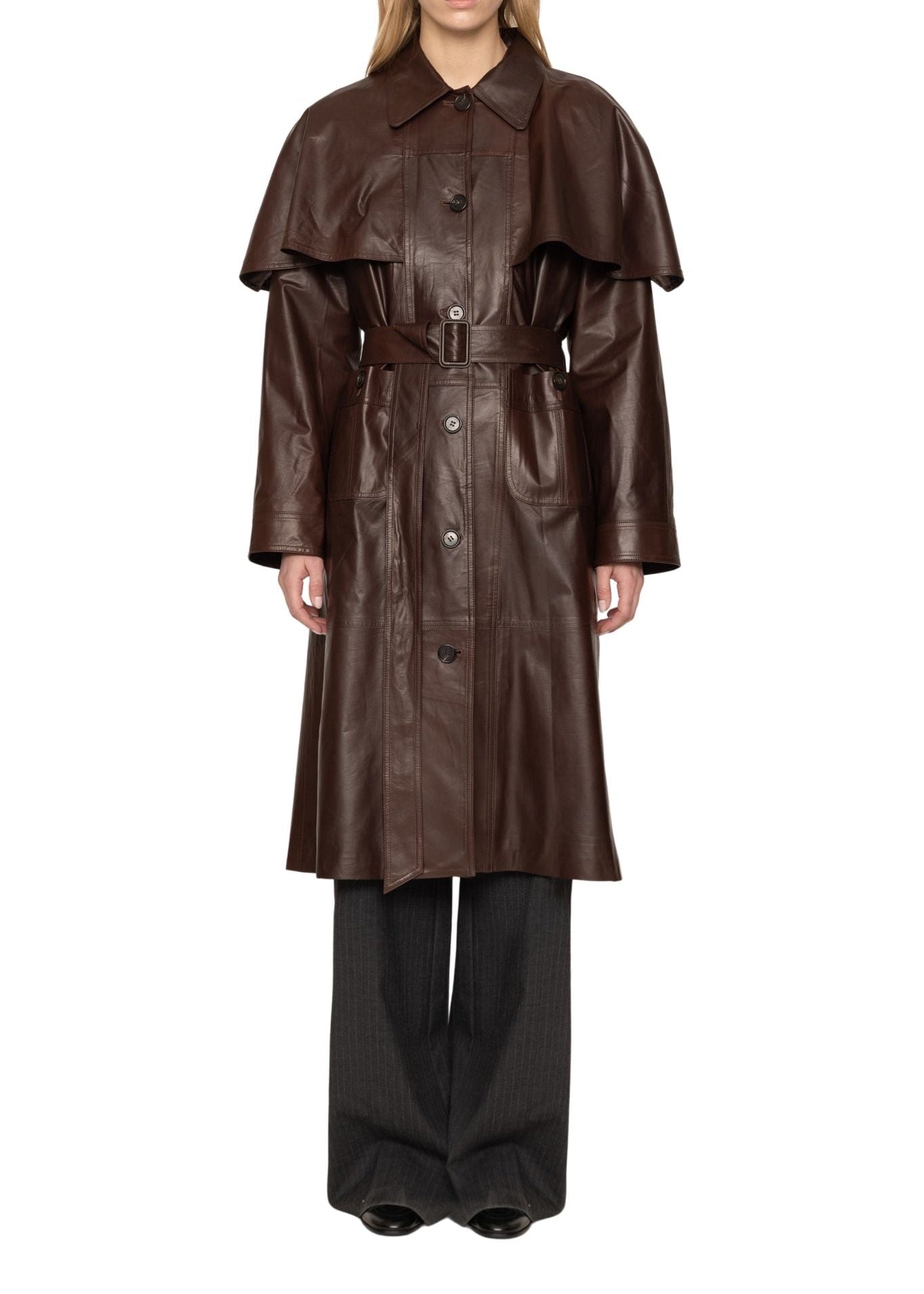 Sea Caitlin Leather Trench Coat - Vermillion