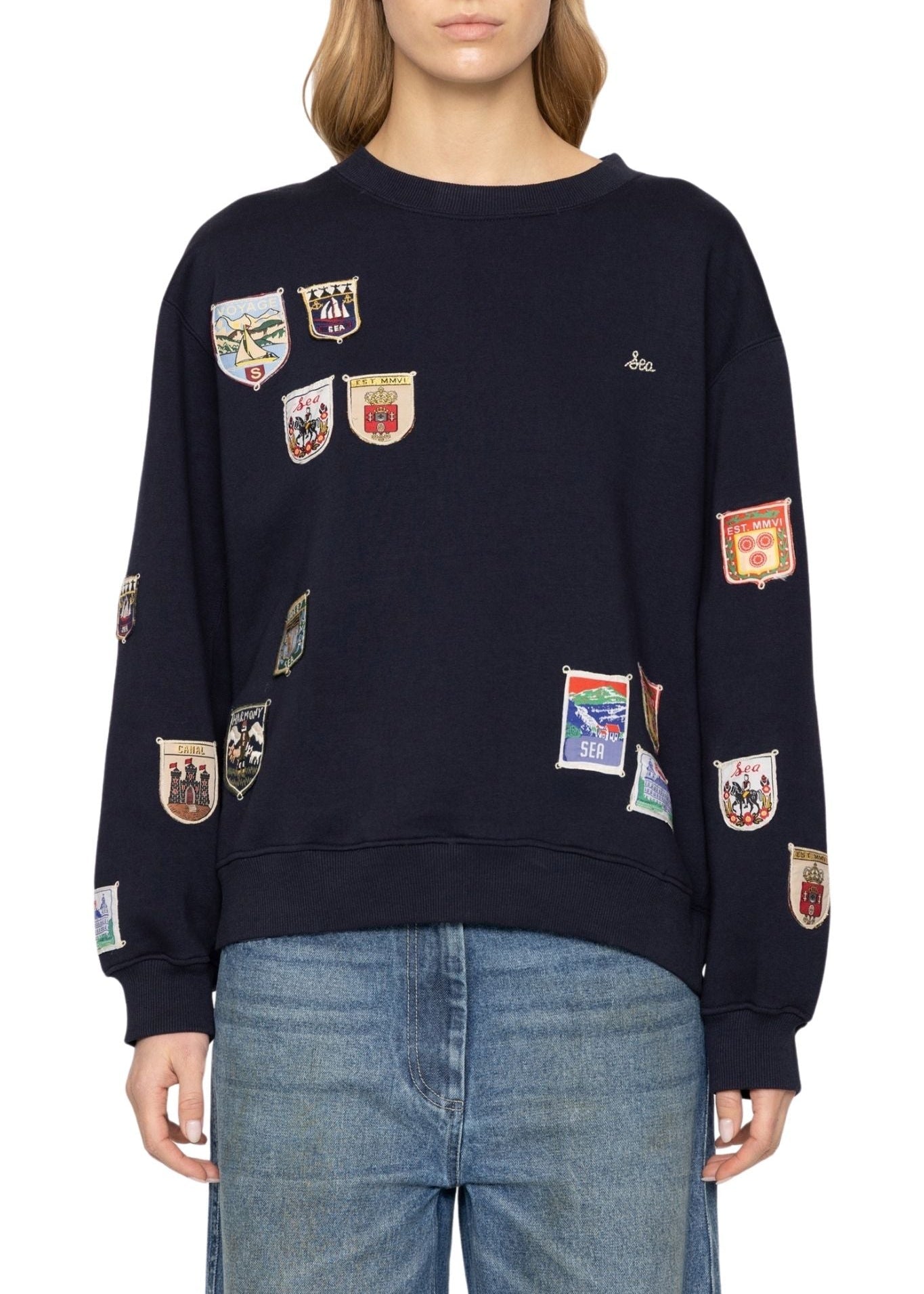 Sea Davis Patchwork Crew Neck Sweatshirt - Vermillion
