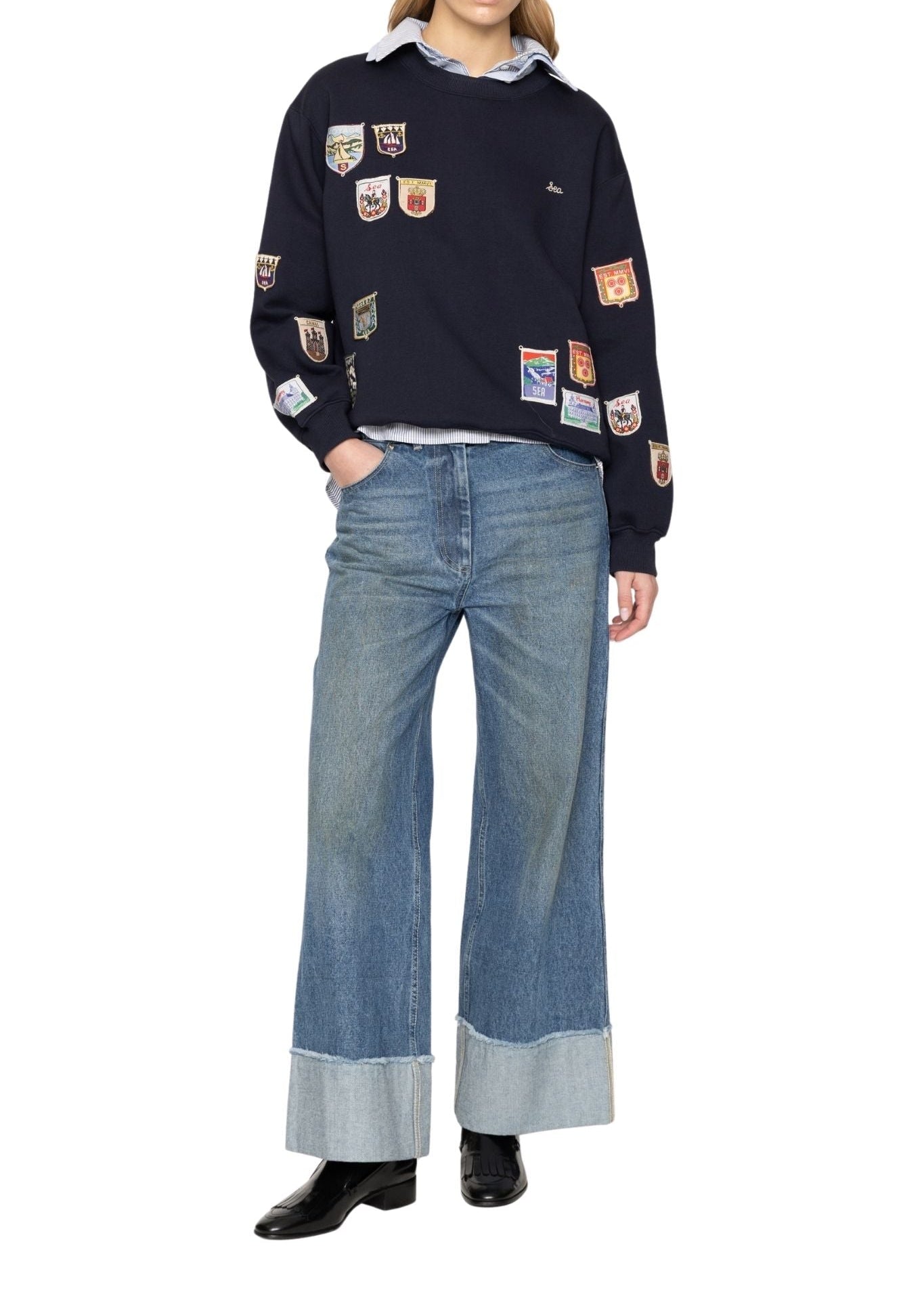 Sea Davis Patchwork Crew Neck Sweatshirt - Vermillion