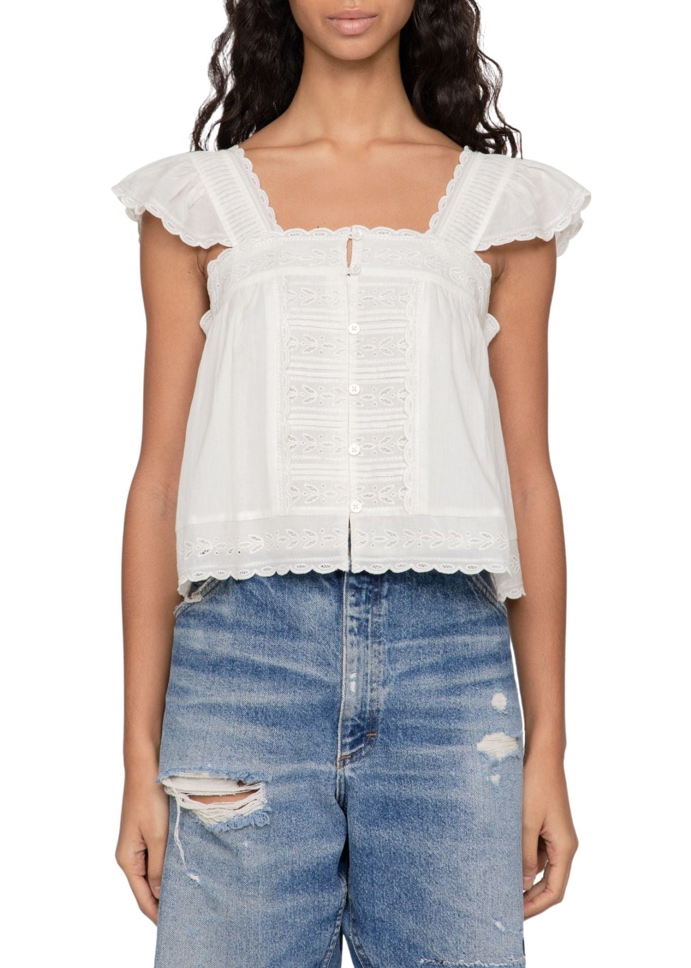 Sea Eliza Solid Flutter Sleeve Top - Vermillion