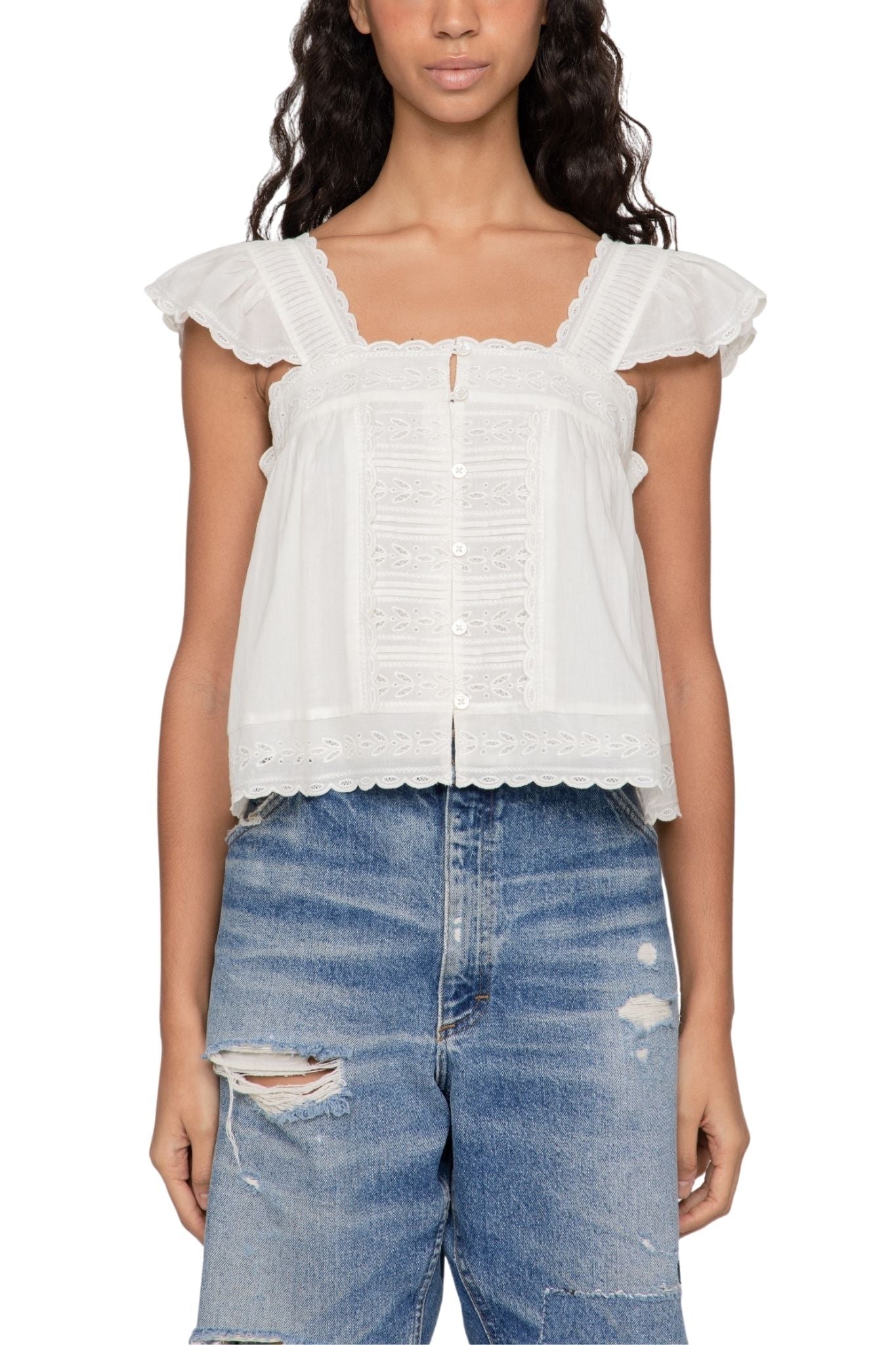 Sea Eliza Solid Flutter Sleeve Top - Vermillion
